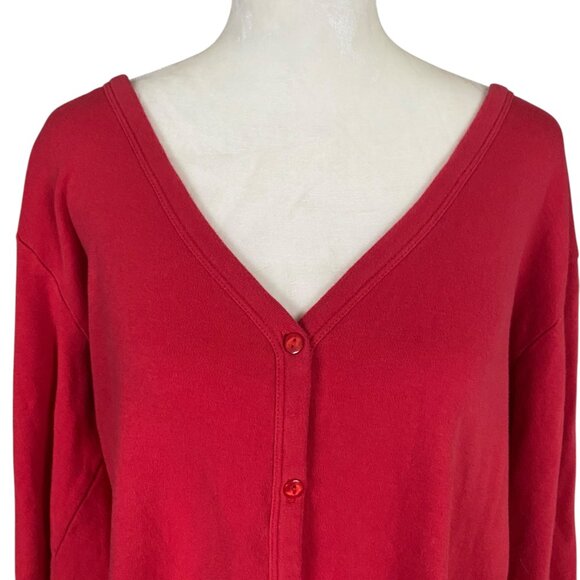 Nine & Co. women's size XL red v-neck button down stretchy fleece sweater - Picture 4 of 6